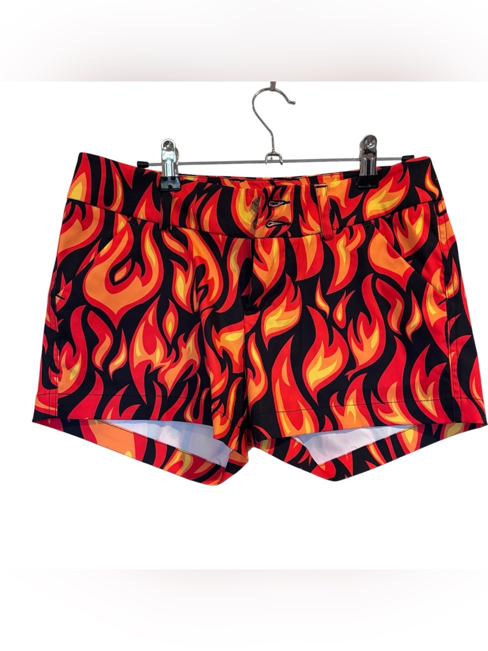Loudmouth Flame Print Athletic Shorts - Black, Red & Orange